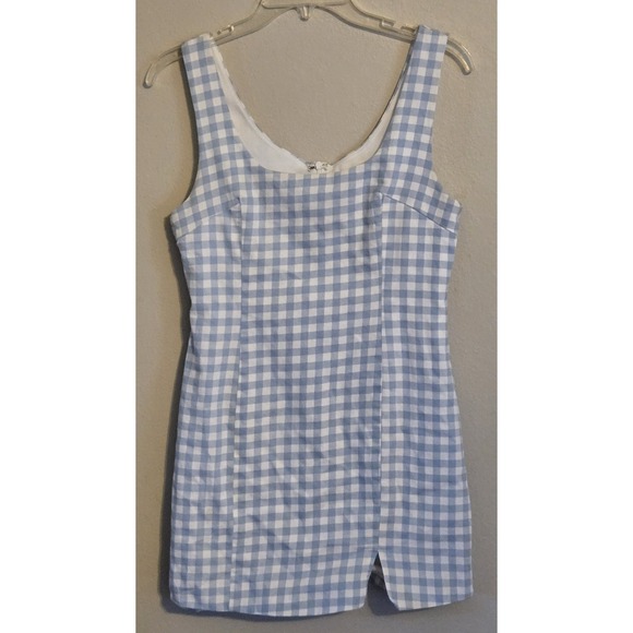Mable Dresses & Skirts - Mable Blue‎ White Gingham Check Sleeveless Mini Dress Lined Front Slit Size Med